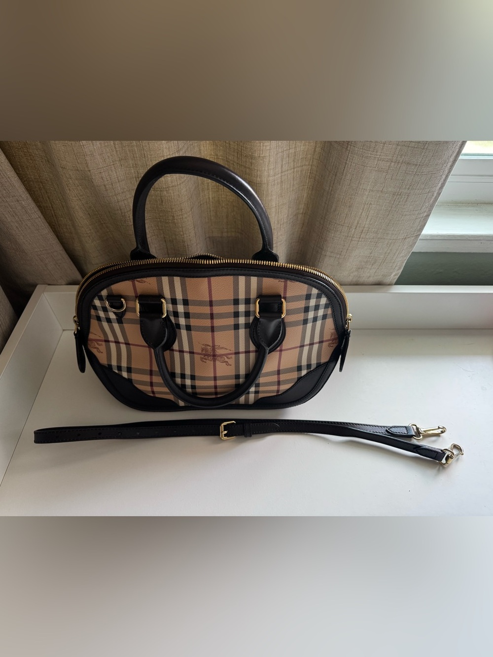 Vintage Burberry Haymarket Check Small Orchard Bowling Bag Chocolate - Picture 7 of 7